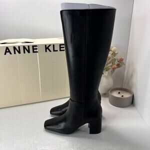 Anne Klein Taesa Square Toe Knee High Boots Block Heel Black Womens 6M NWB